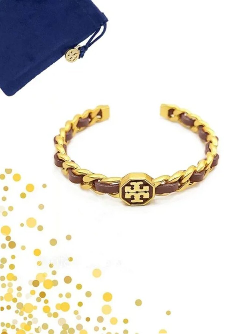 Tory Burch Dark Brown Marion Woven Cuff Bracelet